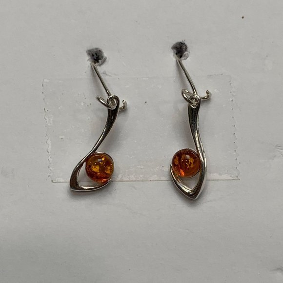 Amber and Silver Earrings, Unique Drop Dangle BOTW - Picture 2 of 8
